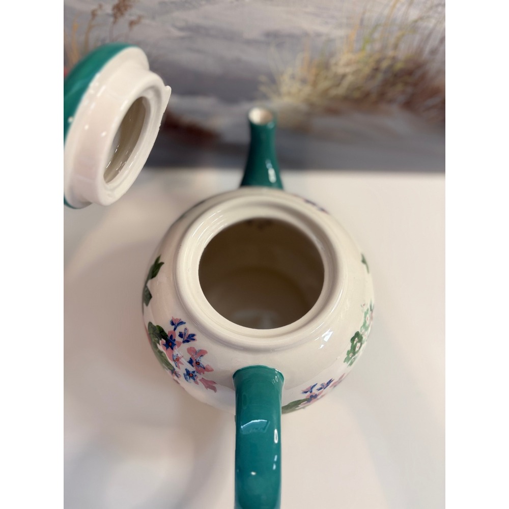 The Pioneer Woman Floral Ceramic Teapot Teal White Red Stoneware Tea Pot - Picture 5 of 8